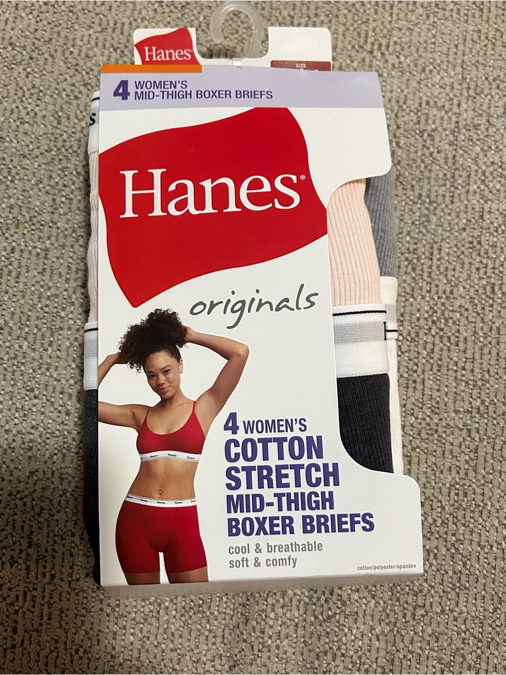 Hanes Women's Cotton Stretch Mid-Thigh Boxer Briefs - Pink/Gray/Black/White NWT